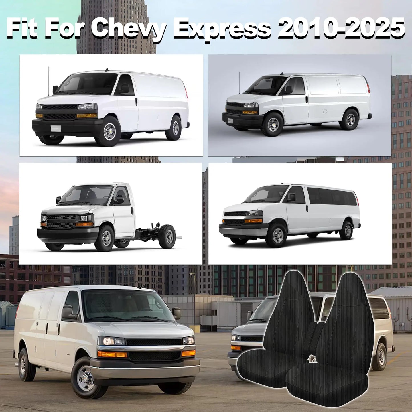 600D Heavy Duty Seat Covers for Chevy Express 2010-2025 Front Bucket Seats, Durable Oxford Protective Covers with Handle Access,