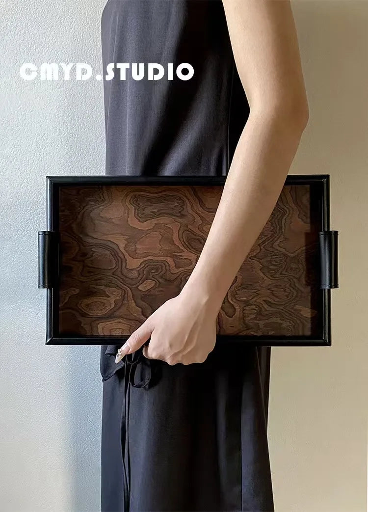 Retro Volcano Pattern Hotel Style Luxury Tea Tray for Home Use - High-end Storage Tray for Living Room Desktop - Elegant Storage