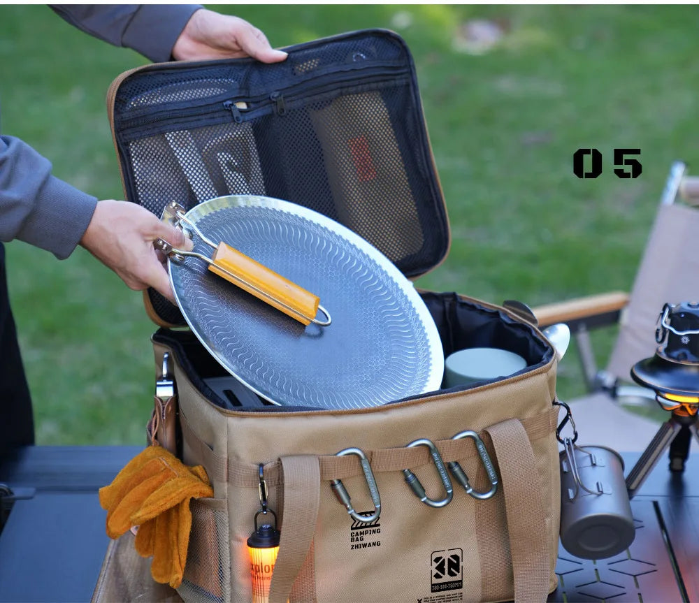 30L/42L/56L Insulated Waterproof Tactical Camping Bag Foldable Outdoor Picnic Tableware Storage Box Large Capacity Field Cookwar