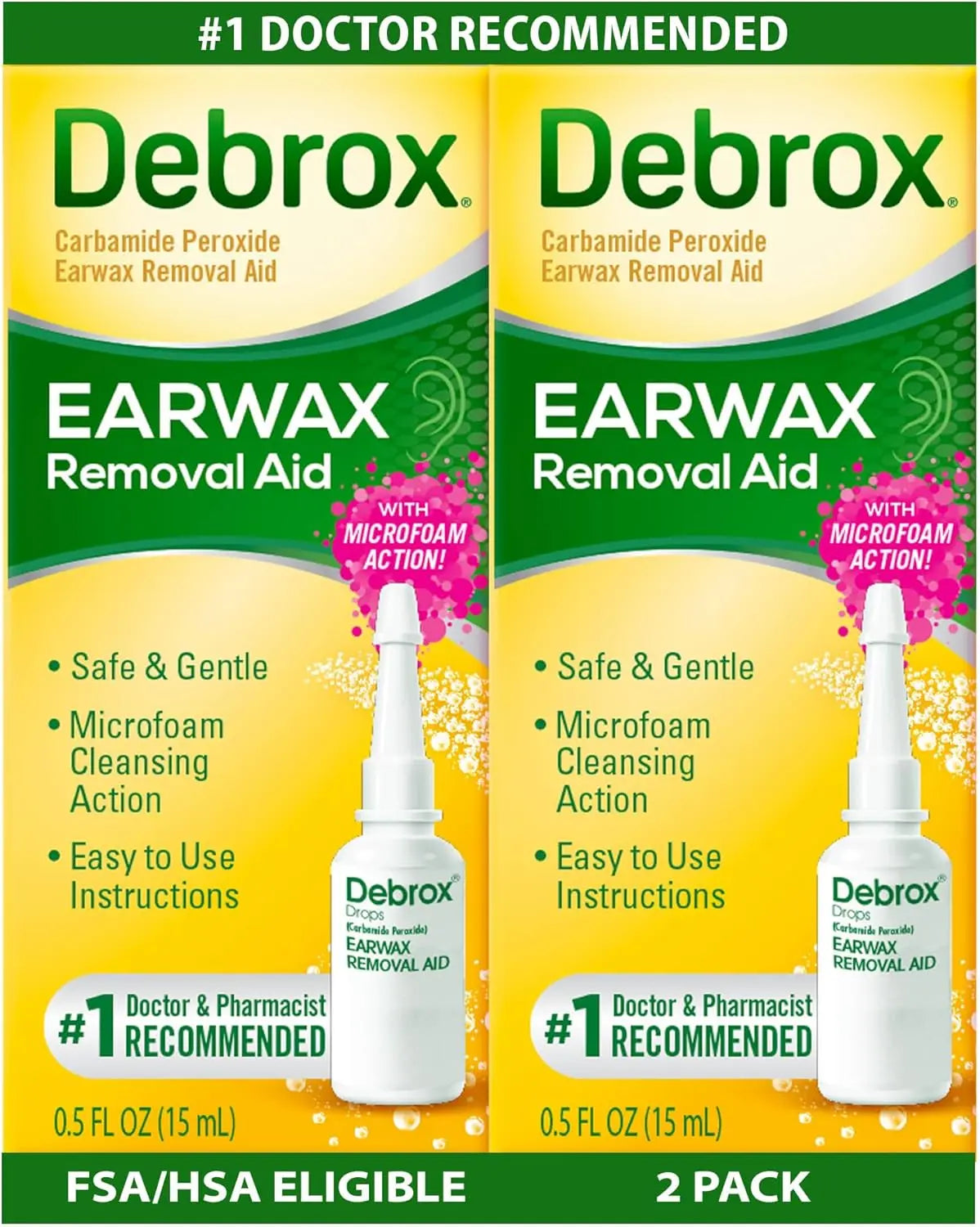 Ear Wax Removal Drops, Gentle Microfoam with Carbamide Peroxide, 0.5 Fl Oz, 2-Pack