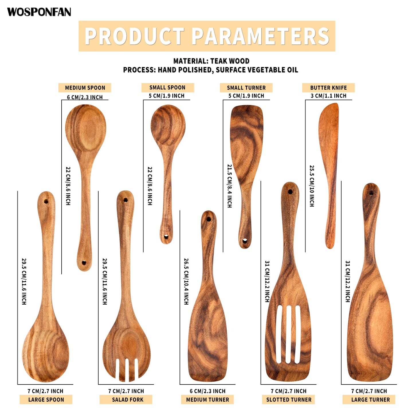 9 Pcs Kitchen Utensils Set, Handmade Wooden Spoons for Cooking