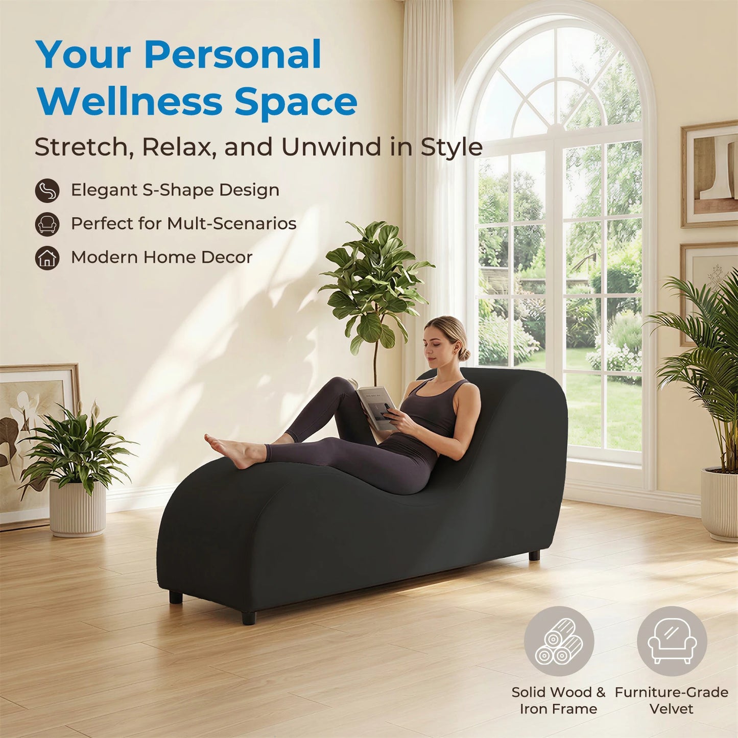 Velvet S-Shaped Yoga Chair for Adults, Modern Curved Chaise Lounge Chair for Exercise Stretching, Indoor Relaxation Yoga Chaise Lounge for Living Room