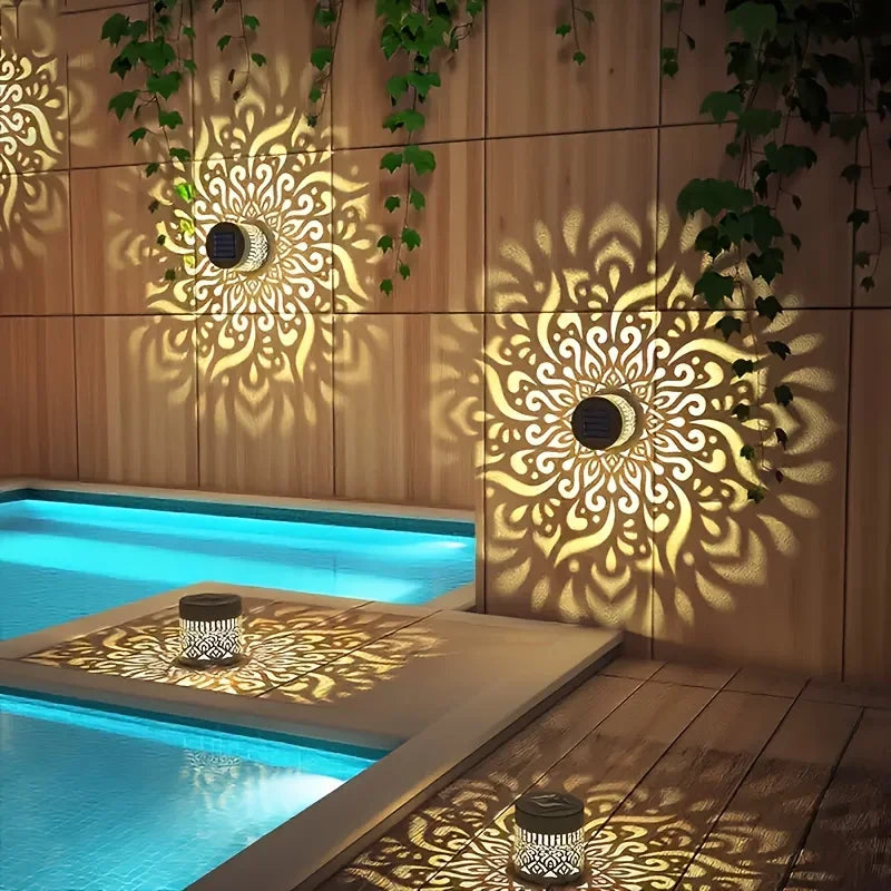 Outdoor LED Solar Fences and Wall Lights, Metal Mandala Lights, for Gardens, Lawns, Estates, Fences, Corridors, Lawns, Porches