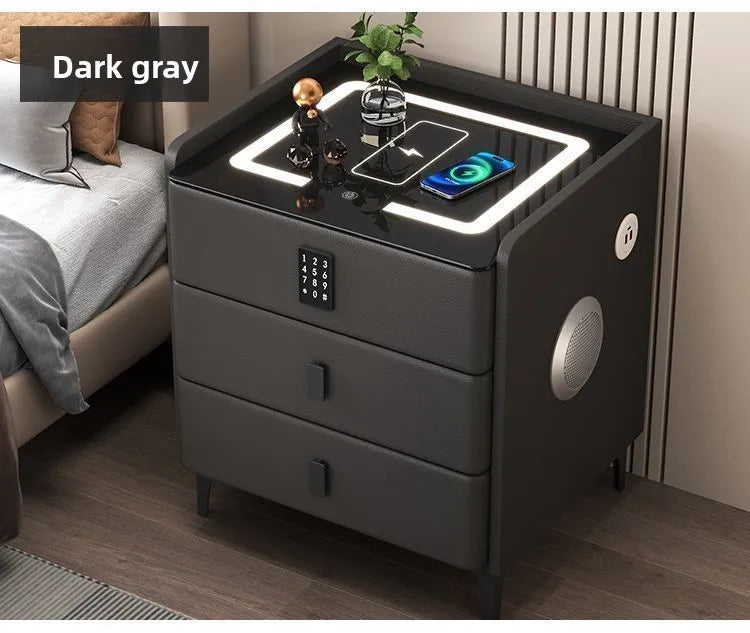 Smart Multifunctional Bedside Table with Wireless ChargerTouch Control 3-Color LEDLightModern Nightstand with Solid Wood