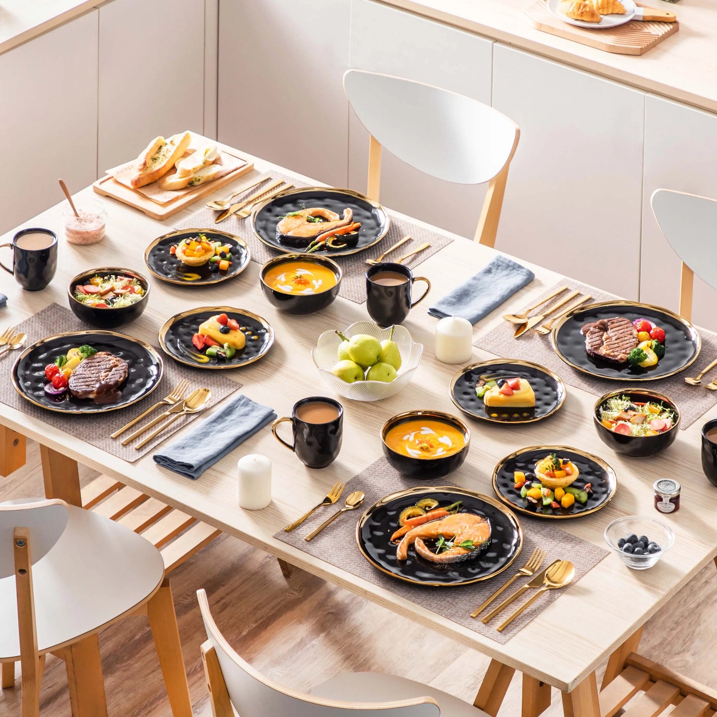 Premium Ceramic Dinnerware Set With Contemporary Decorative Rim Design