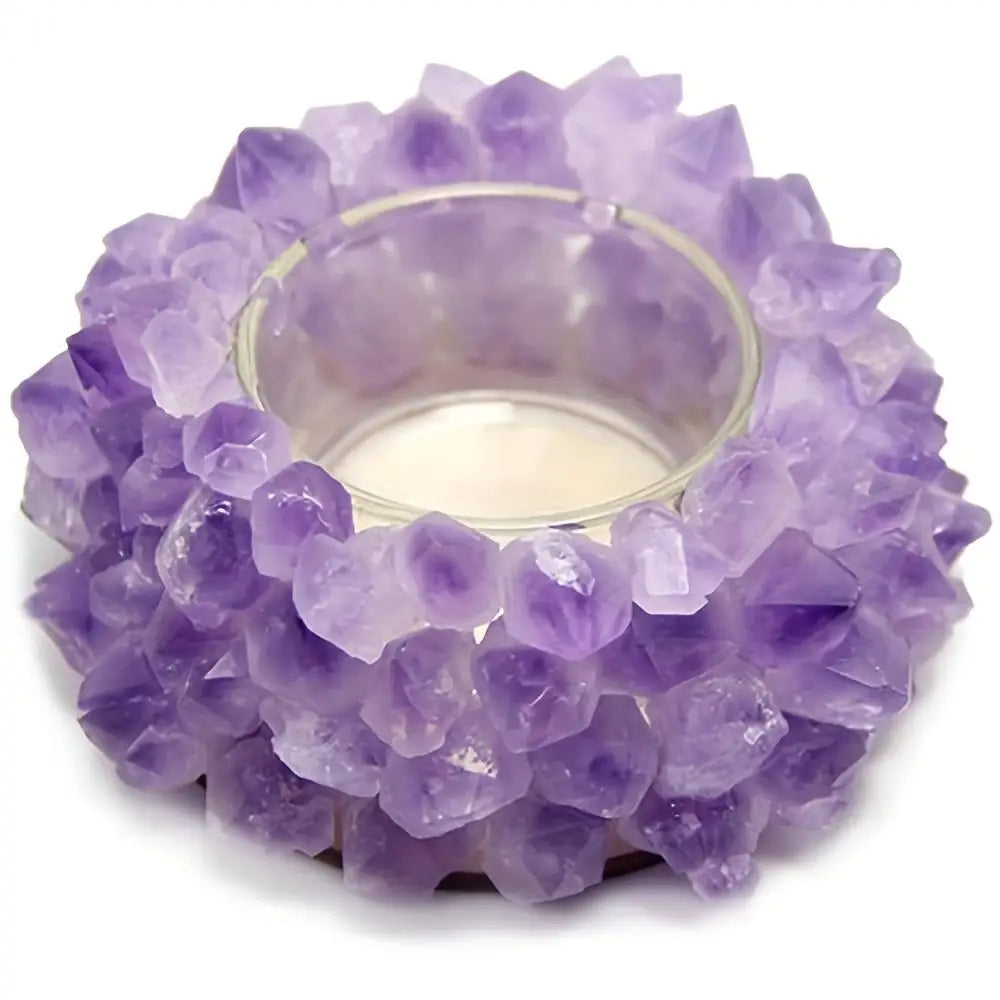 KIKOWHY Handmade Natural Amethyst Cluster Tealight Holder, Raw Gemstone Crystal Candle Holder, Rustic Earthy Aesthetic Craftsmanship, Crystal Accessories for Boho Home Decor & Spiritual Living Space