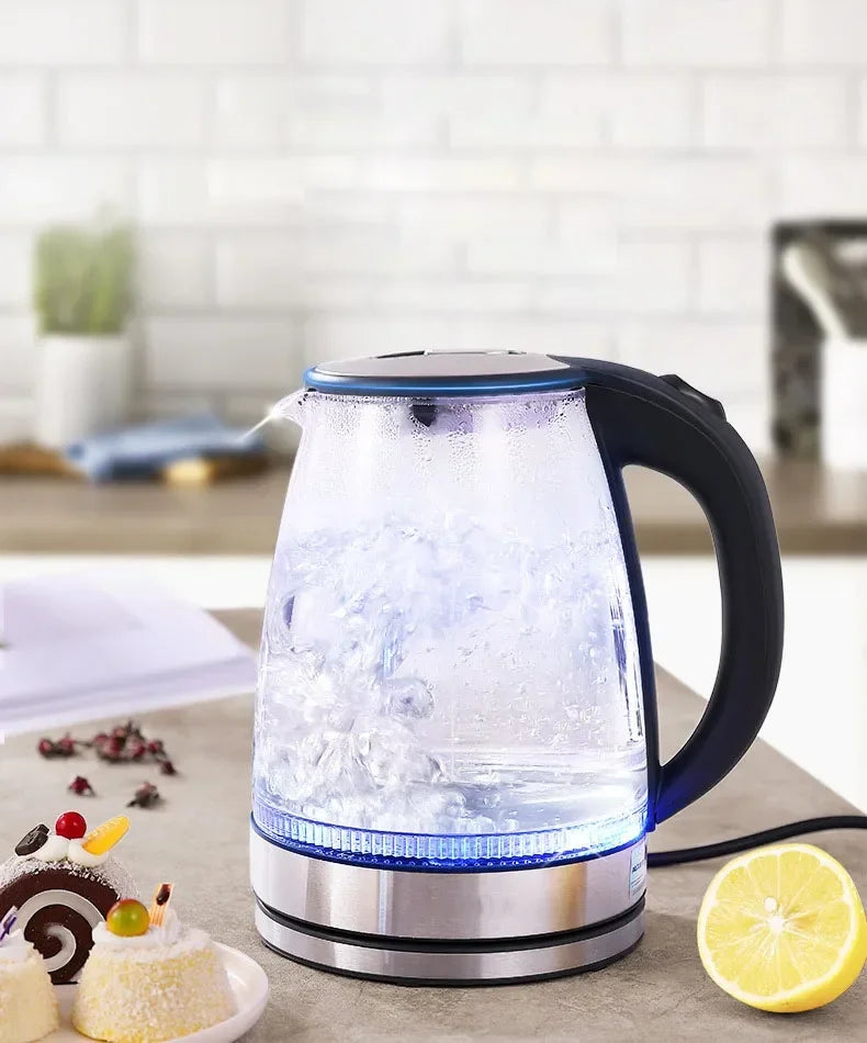 Electric Glass Kettle 1.5L Borosilicate Tea Pot with Heating Base Fast Boil Water Heater for Home Office Tea Coffee