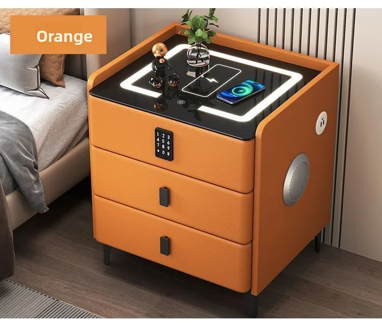 Smart Multifunctional Bedside Table with Wireless ChargerTouch Control 3-Color LEDLightModern Nightstand with Solid Wood