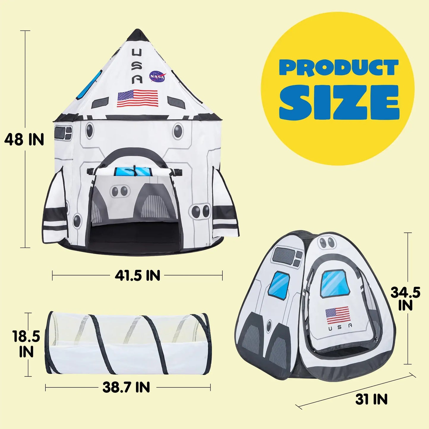 Joyfy Rocket Ship Play Tent Set With Tunnel Adventure