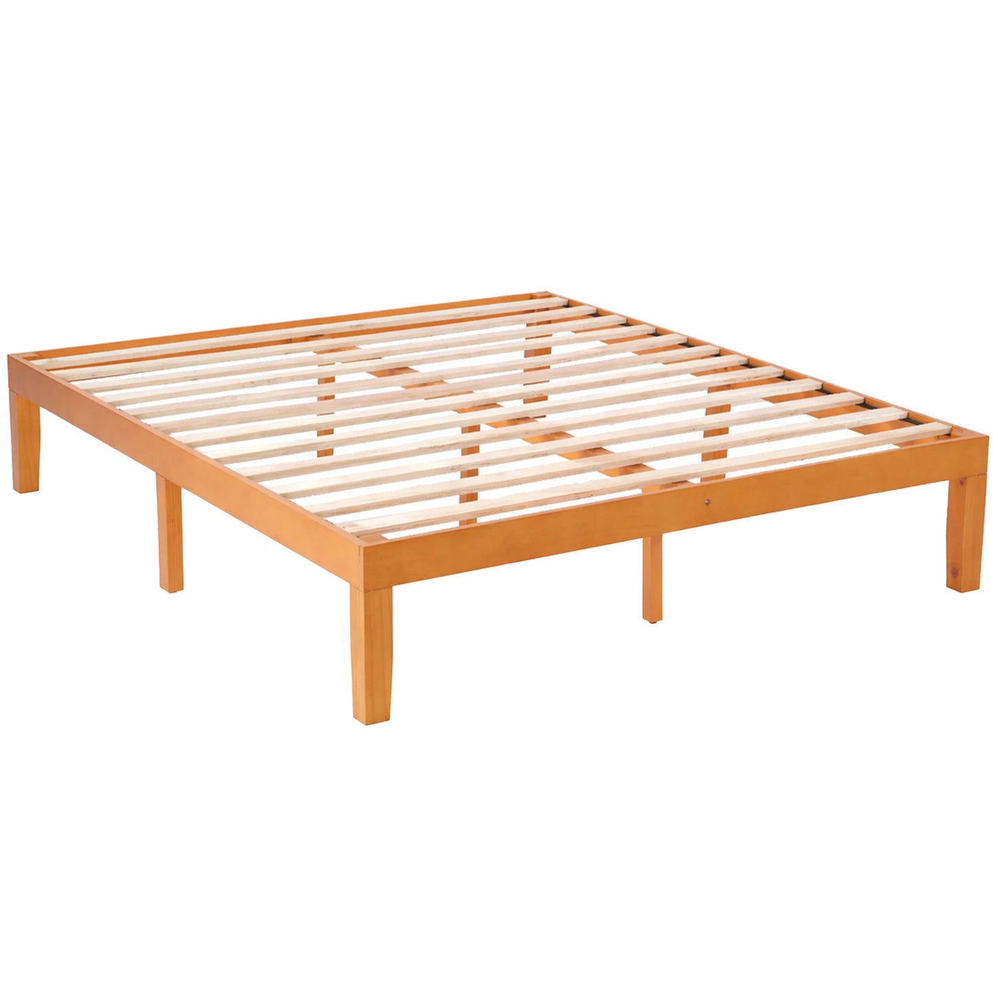 MCQ 14 Inch Thick Solid Wood Bed Frame 700 lbs Capacity Platform Bedframe with Wooden Slats Support Noise-Free No Box Spring Needed Easy Assembly