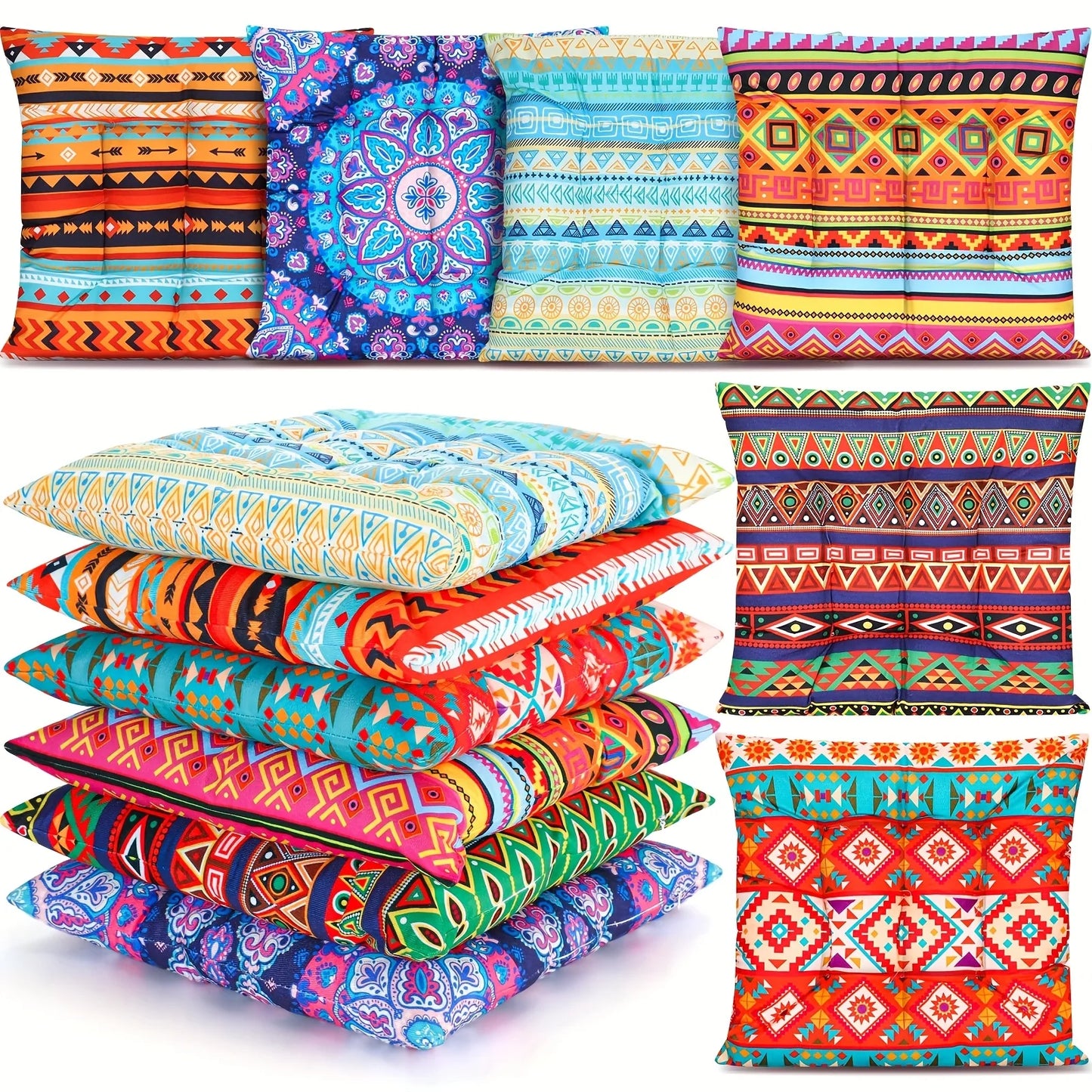 6pcs Bohemian Floor Pillows Seating 15 Inch Boho Floor Cushions Sitting Pillows for The Floor Square Yoga Mandala Meditation Pou