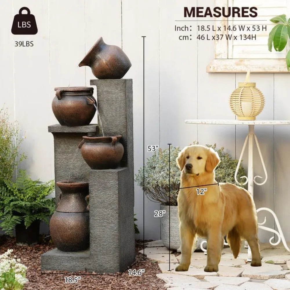 Cascading Modern Water Fountain with Warm Lights for Garden