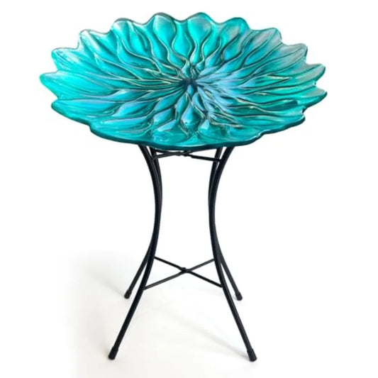 Bird Bath for Outside15" Diameter Large Glass Birdbaths for Outdoors Detachable Bird Baths Bowl with Metal Stand for Garden Pat