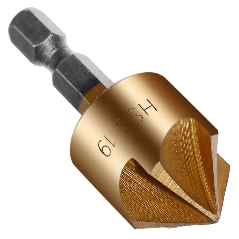 6pcs 1/4'' Countersink Drill Bit Set Hex Shank HSS 5 Flute Countersink 90 Degree Wood Chamfering Cutter Chamfer Tools 6mm-19mm
