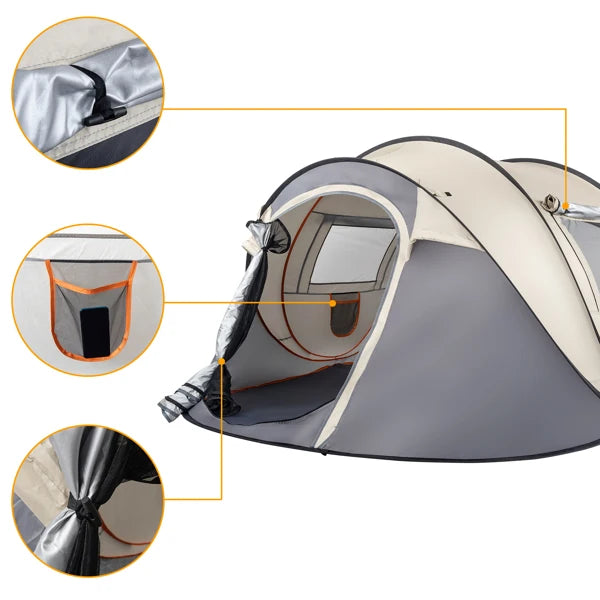 4-Person No-Install Pop Up Tent, Universal for Camping & Fishing