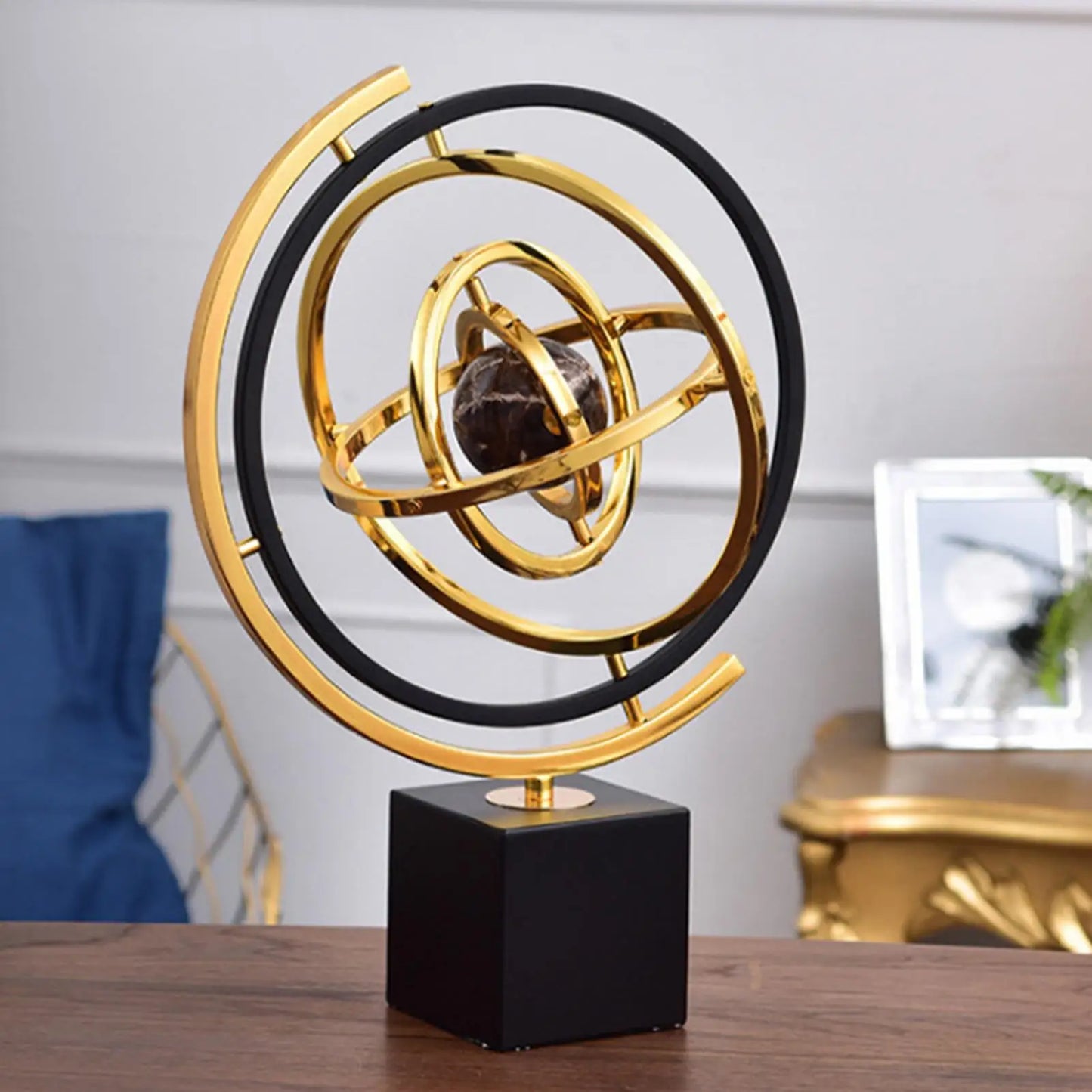 Rotating Metal Globe Sculpture For Modern Home Office Decor