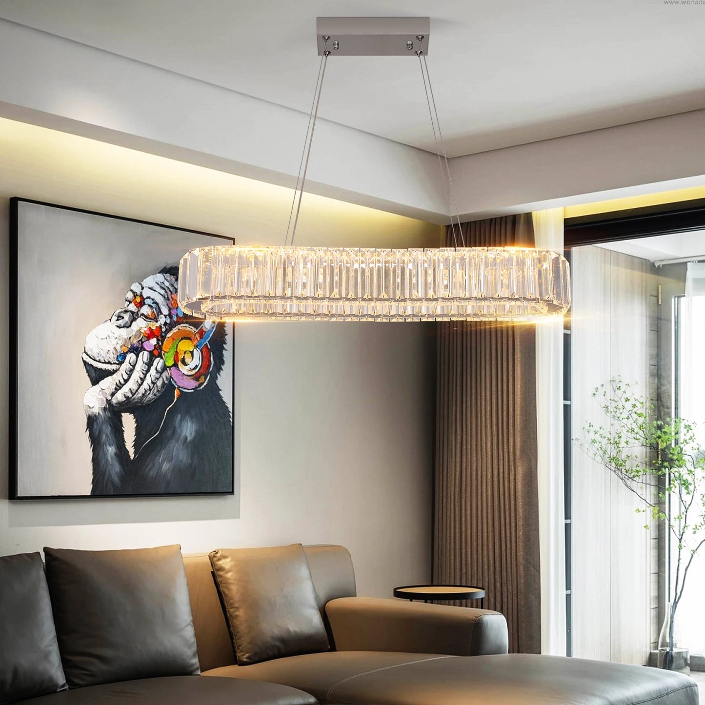 VETRULUS Modern Luxury Crystal Oval Design Led Chandelier Ceiling Lamp Nordic Pendant Hanging Light Fixture Living Bedroom Hotel
