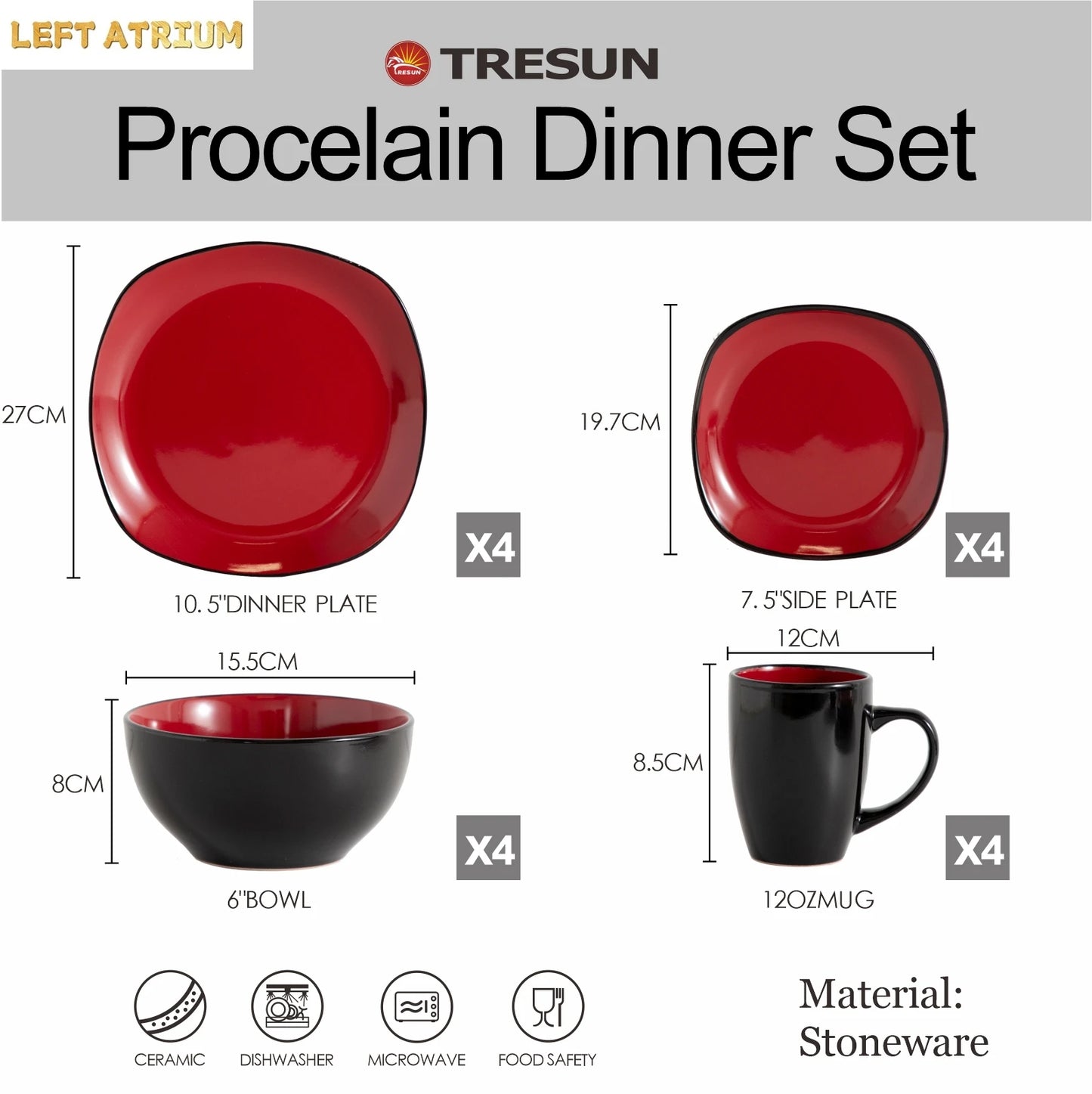 2025 Nordic Modern China Crokery Irregular 16 Pcs Glossy Red Black Modern Tableware Stoneware Ceramic Dinner Dinnerware Set