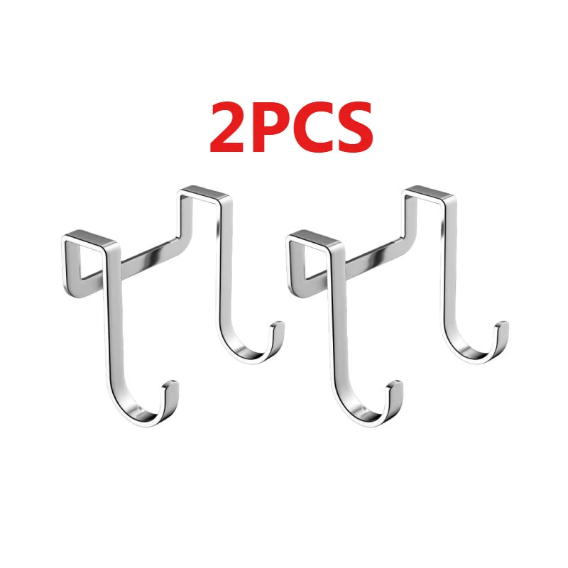 304 Stainless Steel Hook Multi-Purpose Hook Free Punching Double S-Shape Hook Kitchen Bathroom Door Back Coat Towel Storage Rack