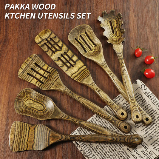 Pakkawood Kitchen Utensils Set With Slotted Spatula