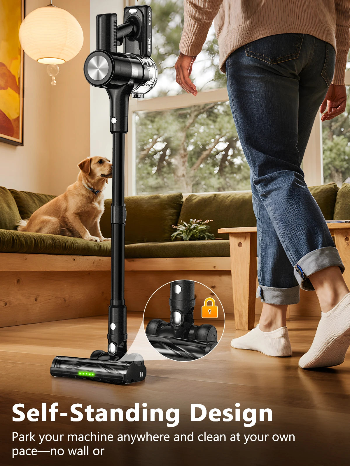 Cordless Vacuum Cleaner, 50Kpa/55min Self-Standing Powerful Stick Lightweight Vacuum Cleaner for Home Pet Hair/Hard Floor/Carpet