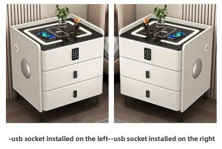 Smart Multifunctional Bedside Table with Wireless ChargerTouch Control 3-Color LEDLightModern Nightstand with Solid Wood
