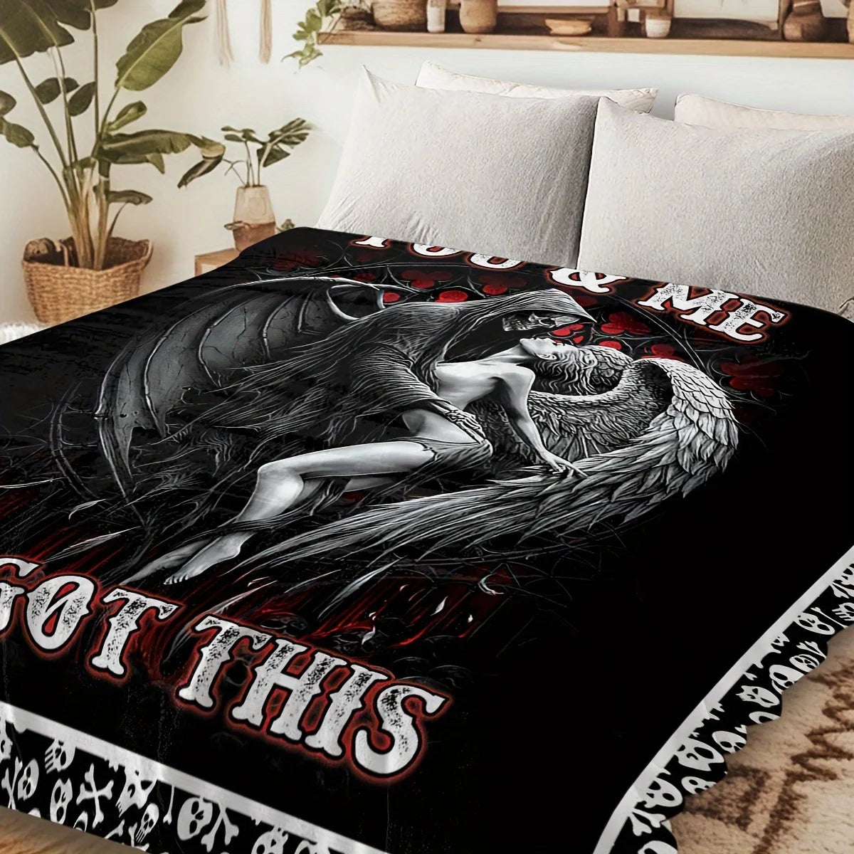 Contemporary Skull And Angel Fleece Throw Blanket All Seasons