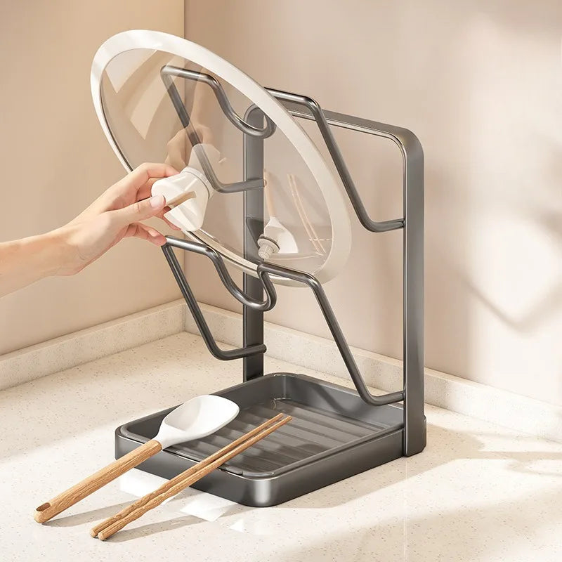 Multifunctional Countertop Pot Lid Holder Chopping Board Rack Multi-Layer Sitting Spatula Drain Storage Organizer for Home
