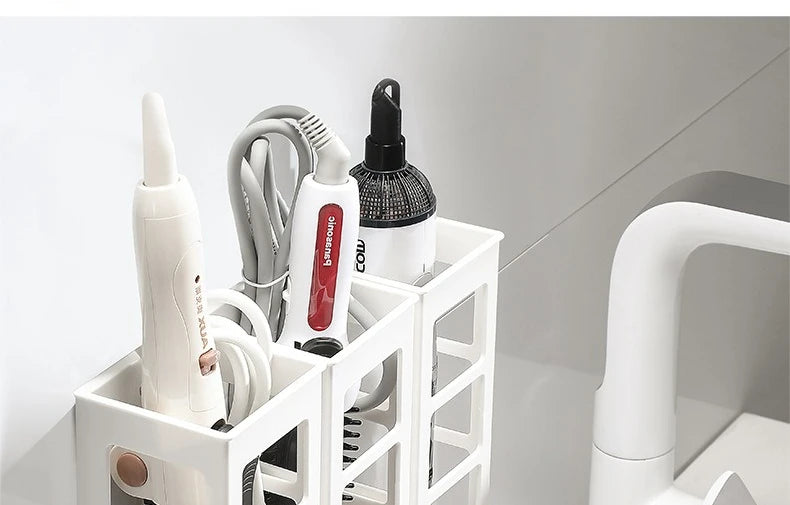 No‑drill Wall Mounted Storage Box, Plastic Organizer for Hair  Tools , Bedroom Bathroom Fridge Washing Machine Side Storage Rack