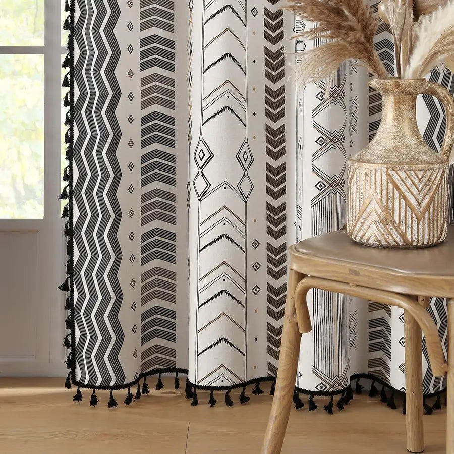 100 Boho Blackout Curtains 2 Panels 63 Inch Black White Western Southwest Aztec Thermal Black Out Patterned Curtain Drapes for L