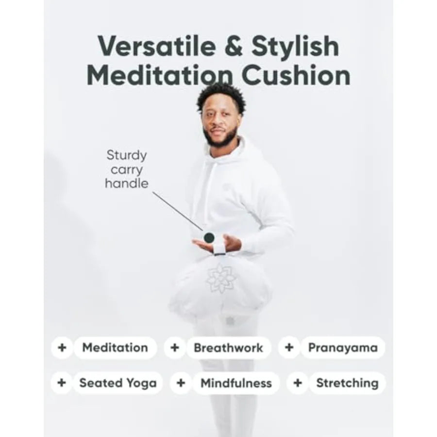 Mindful and Modern Large Meditation Cushion Zafu Yoga Bolster Meditation Floor Pillow Seat Buckwheat Hull Filled Crescent Shape