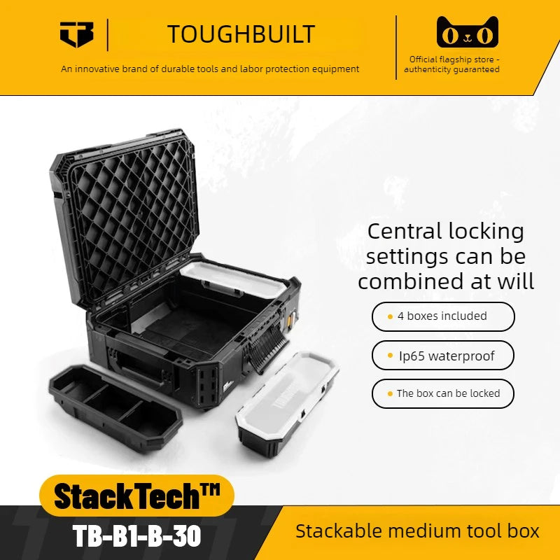 New Design TOUGHBUILT All-in-One Tool Box, Waterproof Stackable Rolling Storage Case for Electrician, Camping, Vehicle & Repair