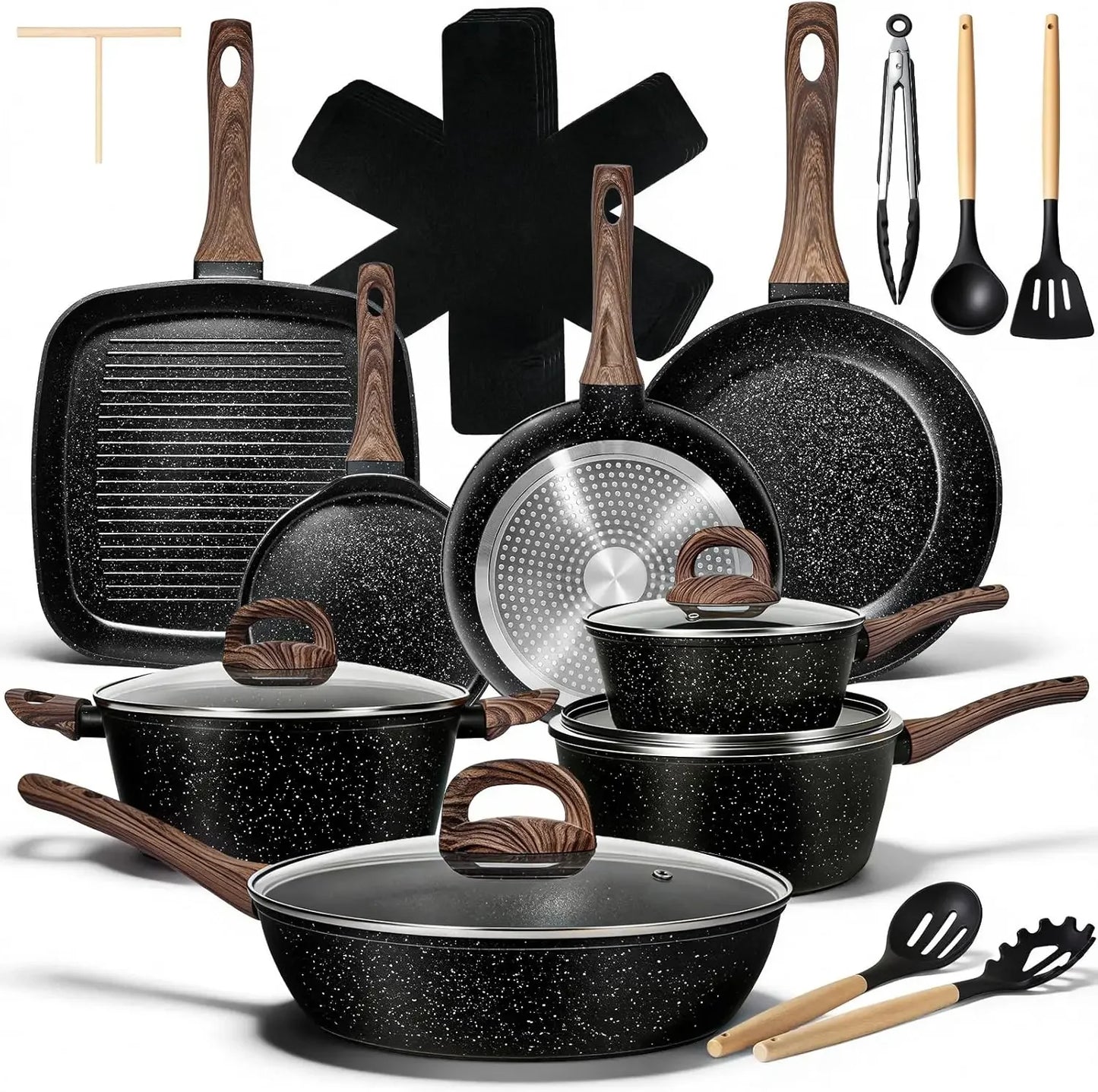 25 Pcs Pots and Pans Set, Nonstick Ceramic Cookware Sets, Healthy Non-Toxic, Large Capacity, Induction Compatible, Cooking Set w
