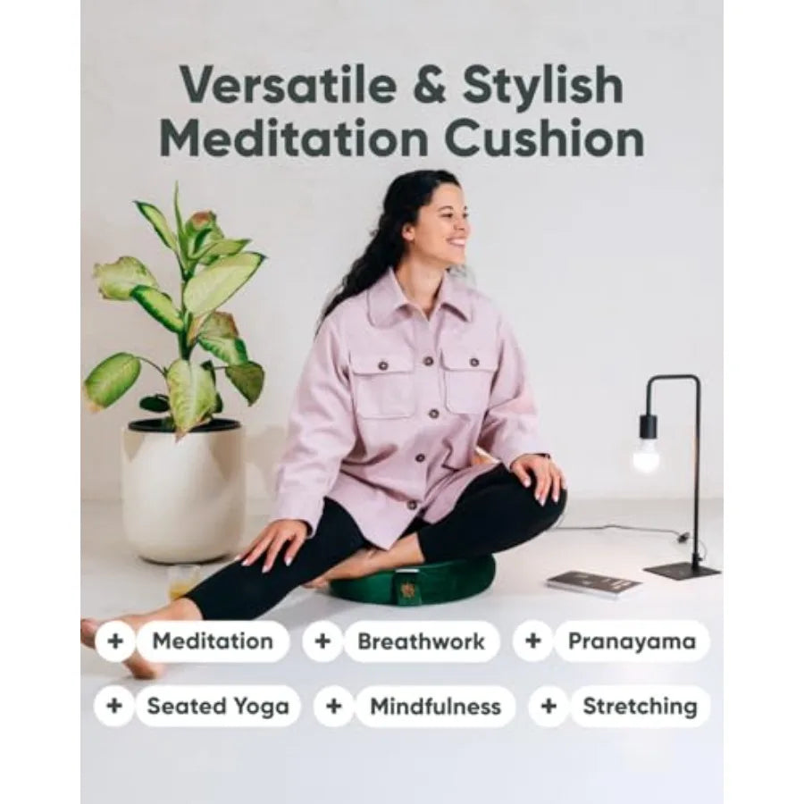 Velvet Meditation Cushion Luxe Zafu Yoga Floor Pillow Seat Posture Support Buckwheat Hull Filled Large Round Cushion with Remov