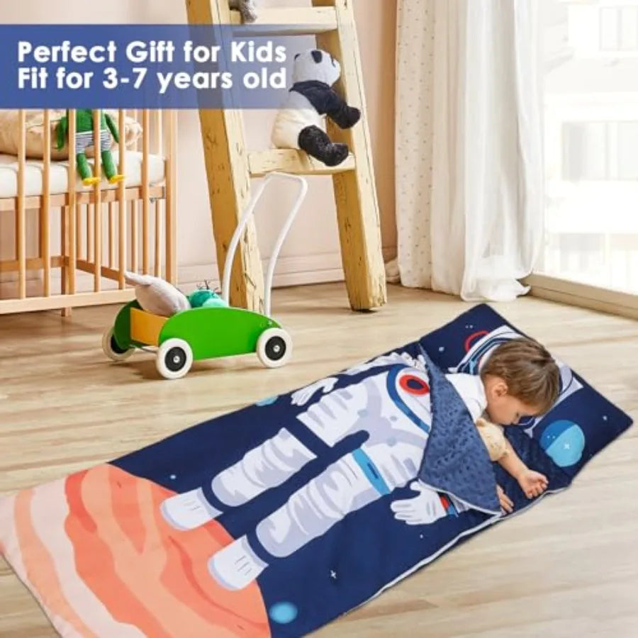 Sleeping Bag Toddler Nap Mat with Removable Pillow Large Foldable Sleeping Bag for Girls Boys Easy Clean Slumber Bag with Doubl