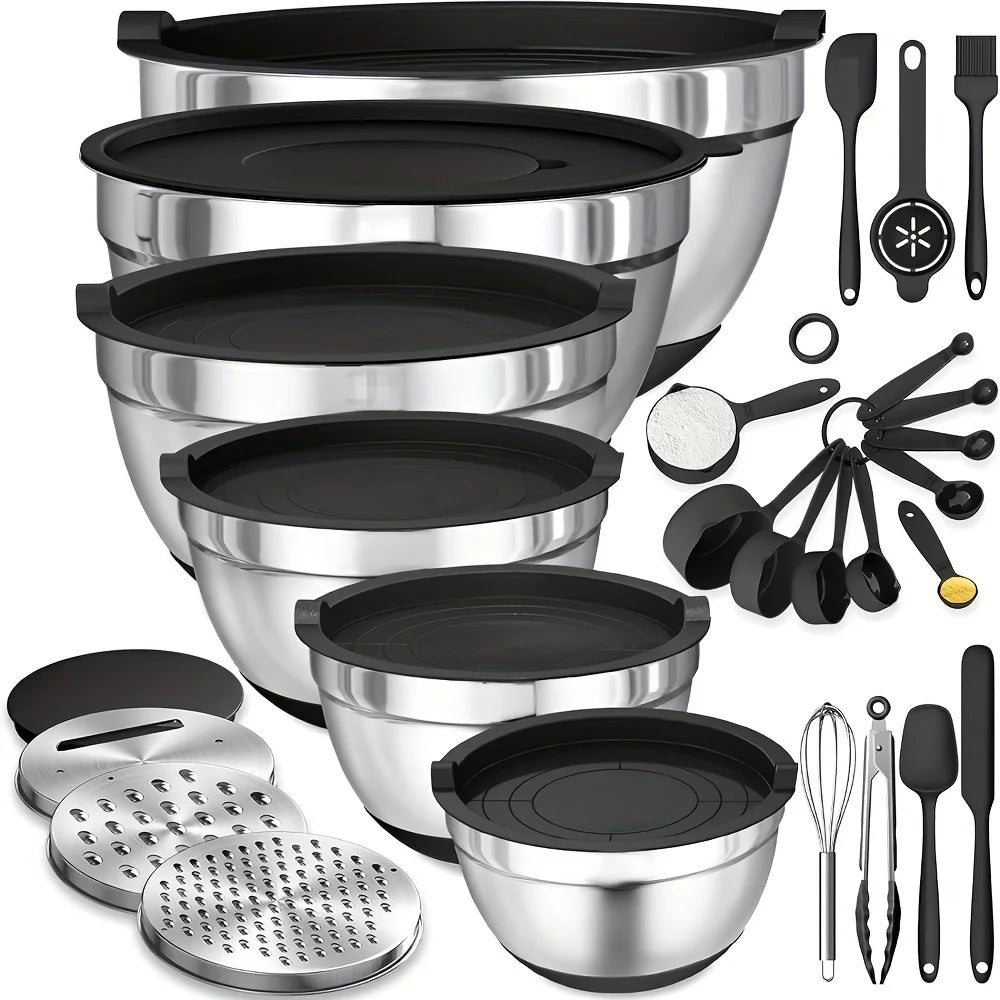 Stainless Steel Mixing Bowls with Lids and Grater Set