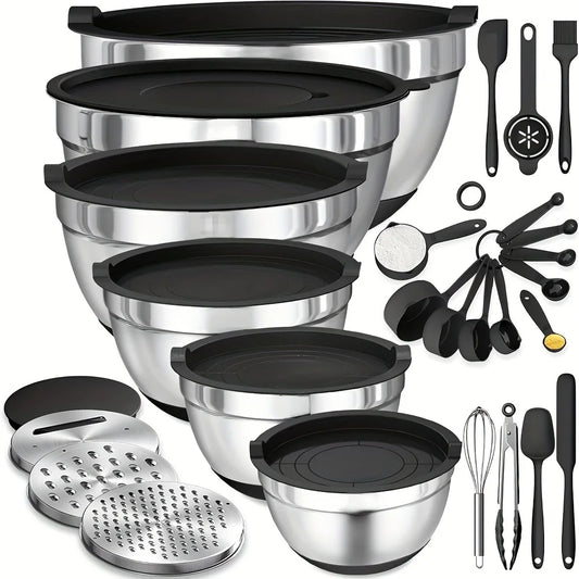 Stainless Steel Mixing Bowls with Lids and Grater Set