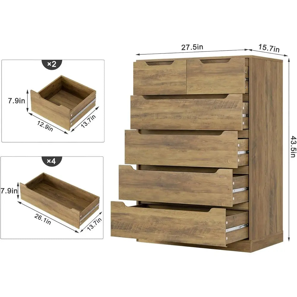 Large Rustic Brown Storage Chest with Cut-Out Handles for Bedroom, Tall Chest with Storage, Accent Storage Cabinet