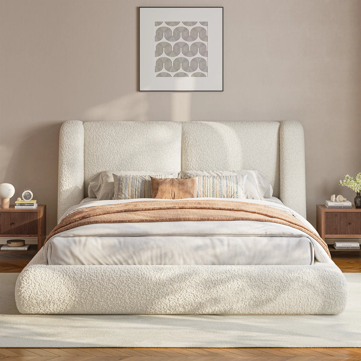 EnHomee Upholstered Cloud Bed Frame With Plush Wingback Headboard