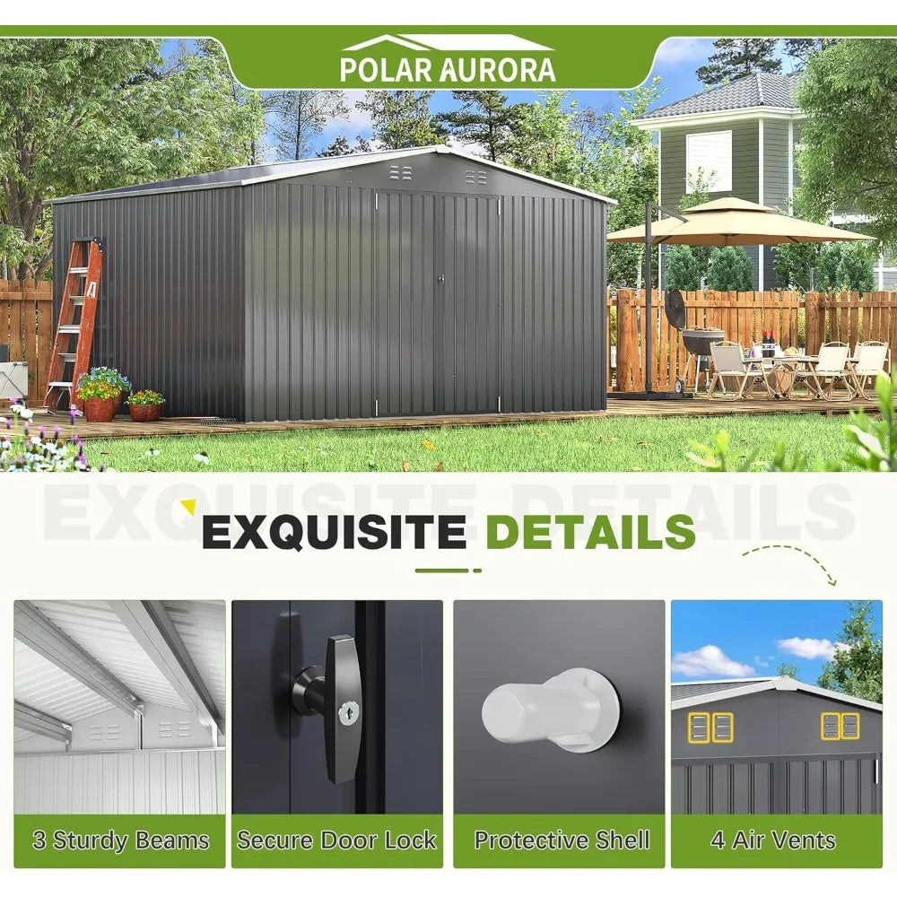 Outdoor Storage Shed Metal Garden Tool Shed Updated Frame Structure Backyard Patio Lawn 12x10 FT, Custom