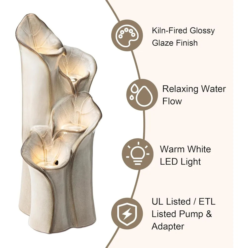 Outdoor Ceramic Water Fountain With LED Lights And Pump