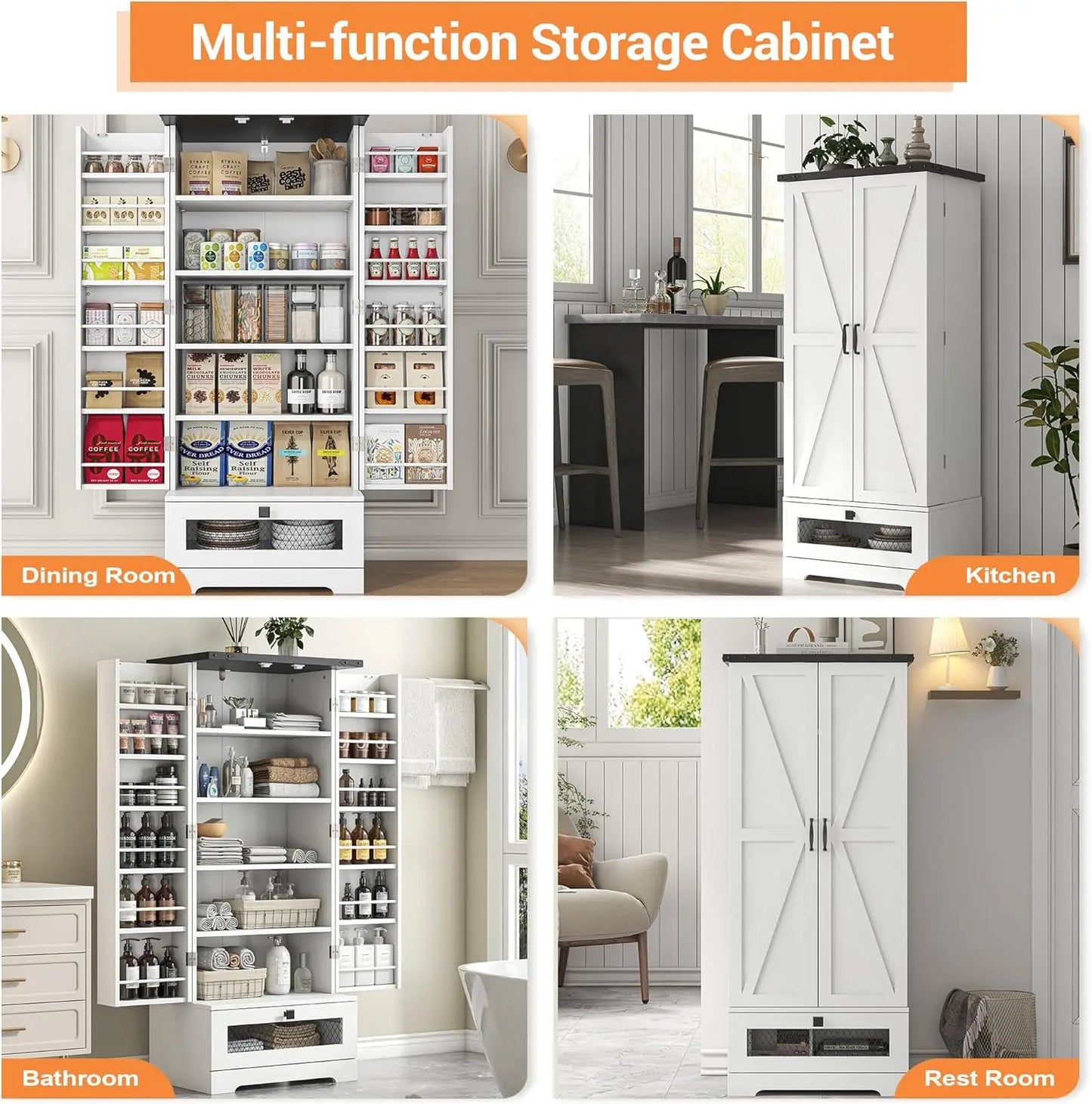 Pantry Cabinet With Adjustable Shelves And Drawer For Kitchen