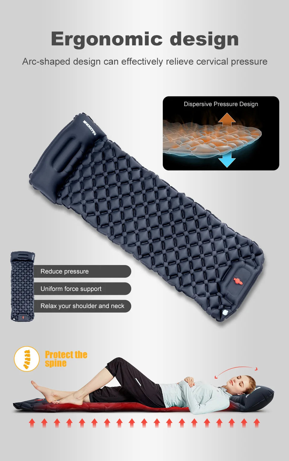 PACOONE Outdoor Sleeping Pad Camping Inflatable Mattress Built-in Pump Ultralight Air Cushion Travel Mat With Headrest For Trave