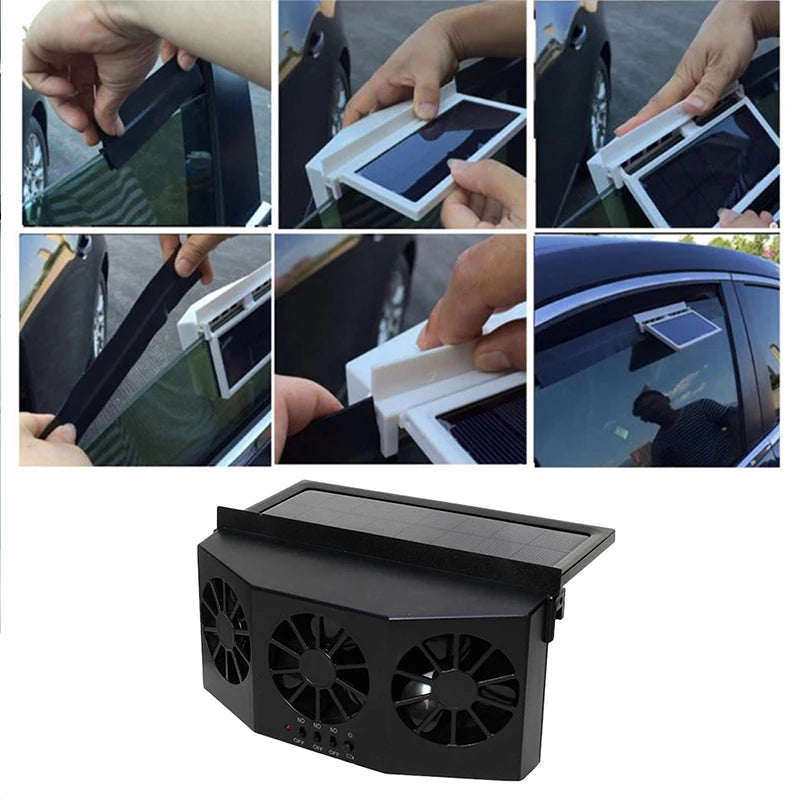 Summer solar-powered dual-fan car window windshield car ventilation outlet ventilation cooling air conditioning exhaust