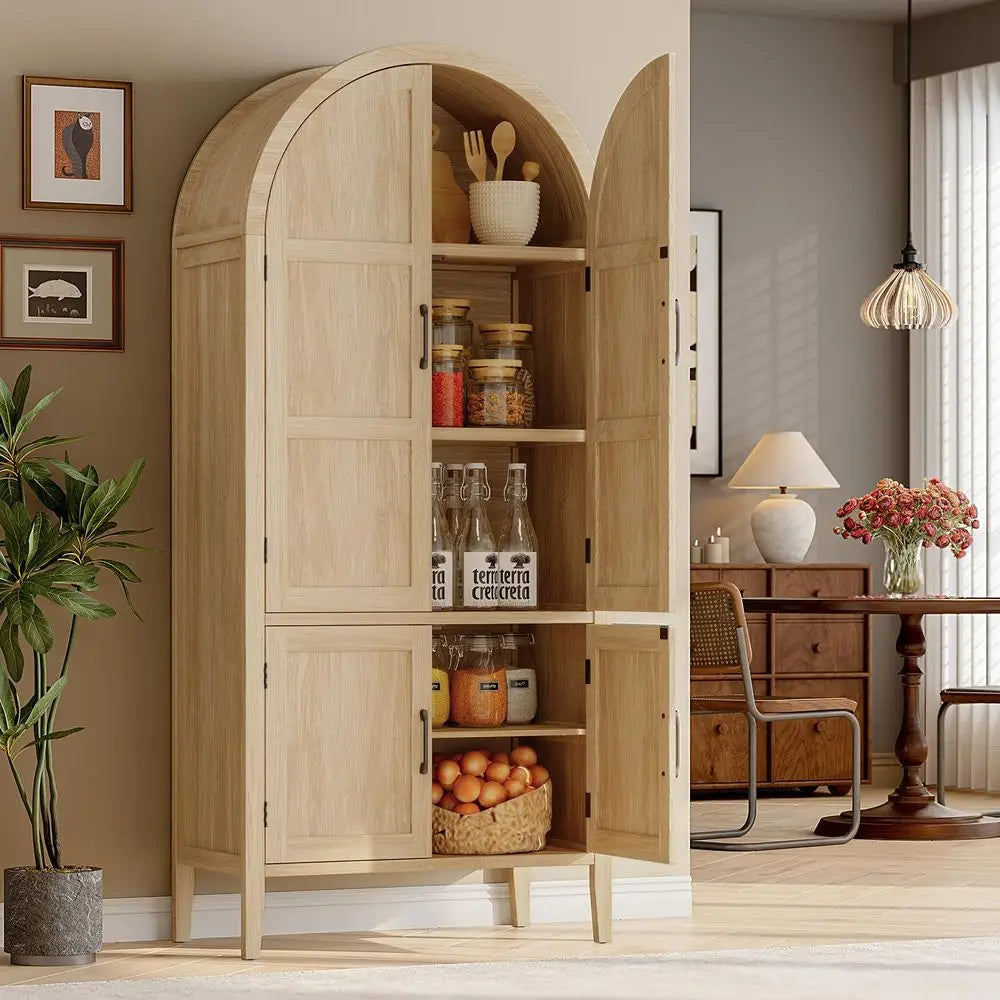 71 Tall Wooden Arched Cabinet, 5Tier Arched Kitchen Pantry Cabinet with Doors amp Shelves, Farmhouse Kitchen Arch Cabinets with