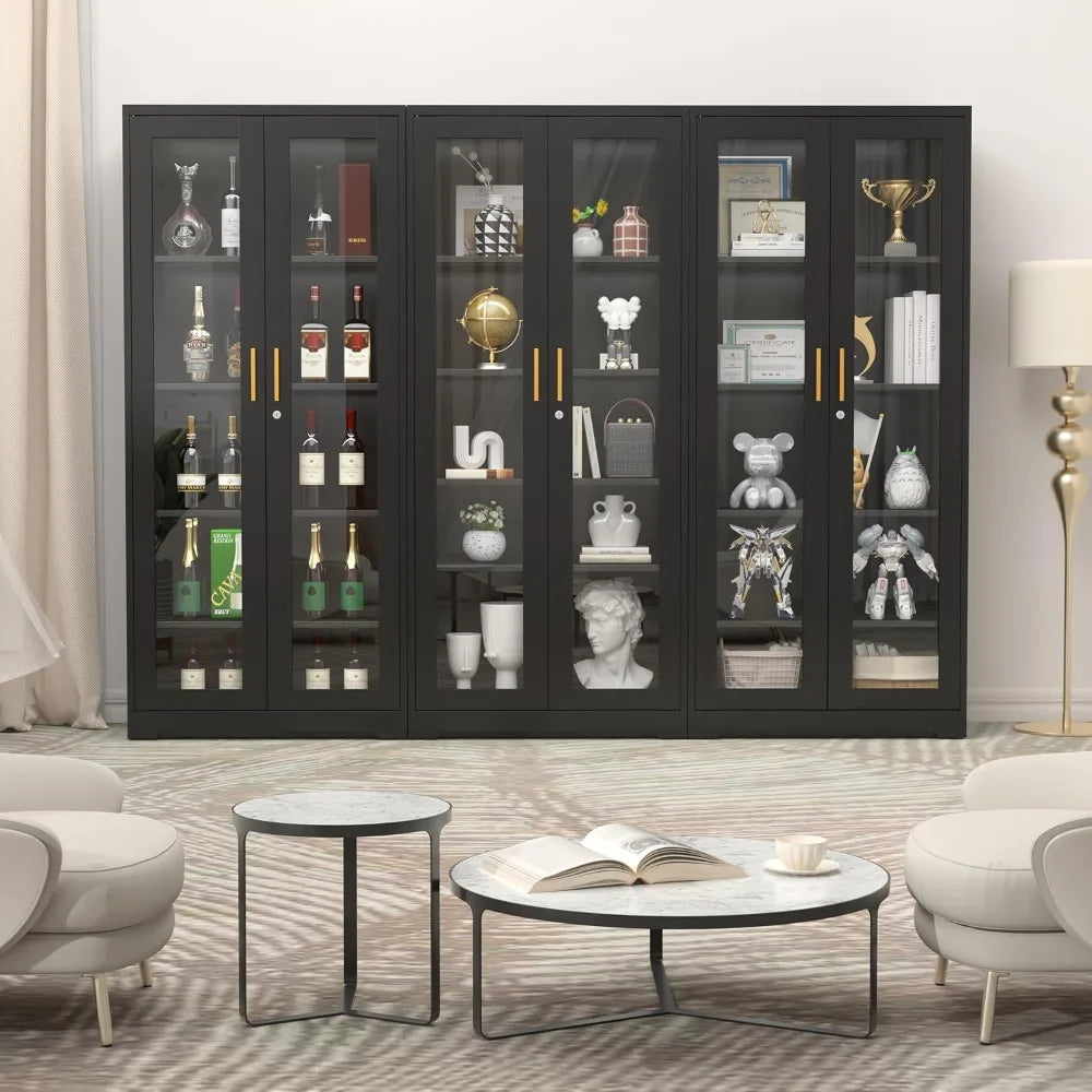 Locking Glass Display Cabinet Curio With Adjustable Shelves