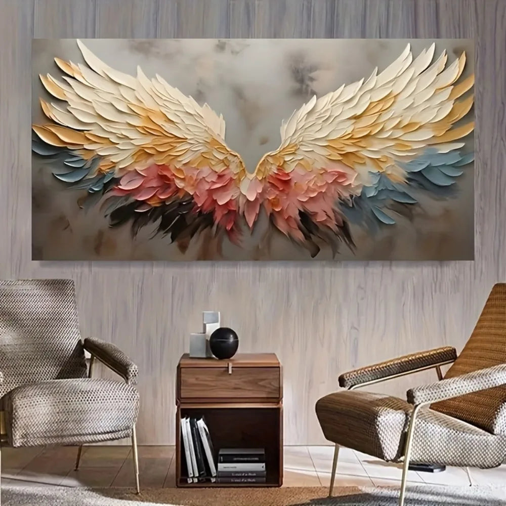 Vibrant abstract angel wing wall art - colored canvas mural, pine frame, ideal for living room,bedroom, hallway 1.5 inches thick