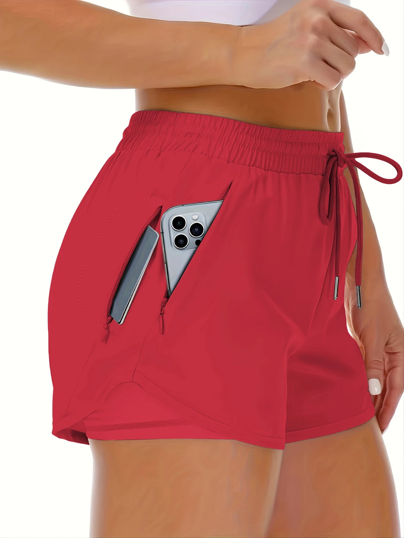 Women's athletic shorts, running, yoga, two-piece design, anti-exposure shorts, fitness, elastic, slimming leggings