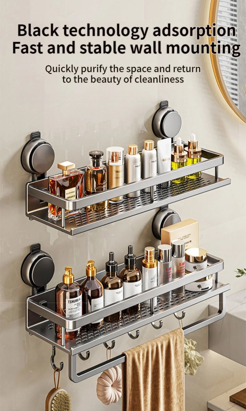 No Drill Suction Cup Suction Bathroom Rack Bathroom Shelf Toilet Space Aluminum Hanging Rack Bathroom Organizer Hang On The Wall