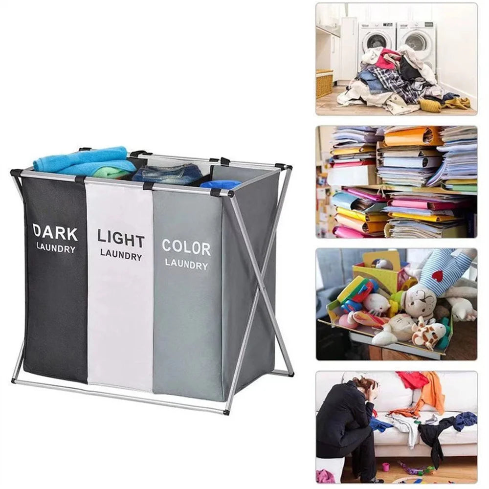 1/3 Grids Dirty Clothes Laundry Basket Storing Waterproof Oxford Storage Bags Portable Foldable Clothing Toy Household Organizer